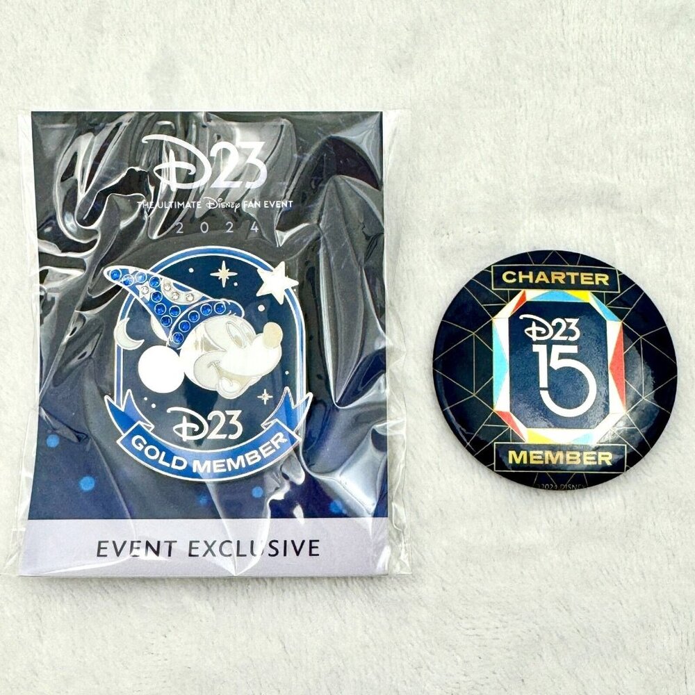 D23 2024 Expo Gold Member Event Exclusive Mickey Pin & Charter Member Button